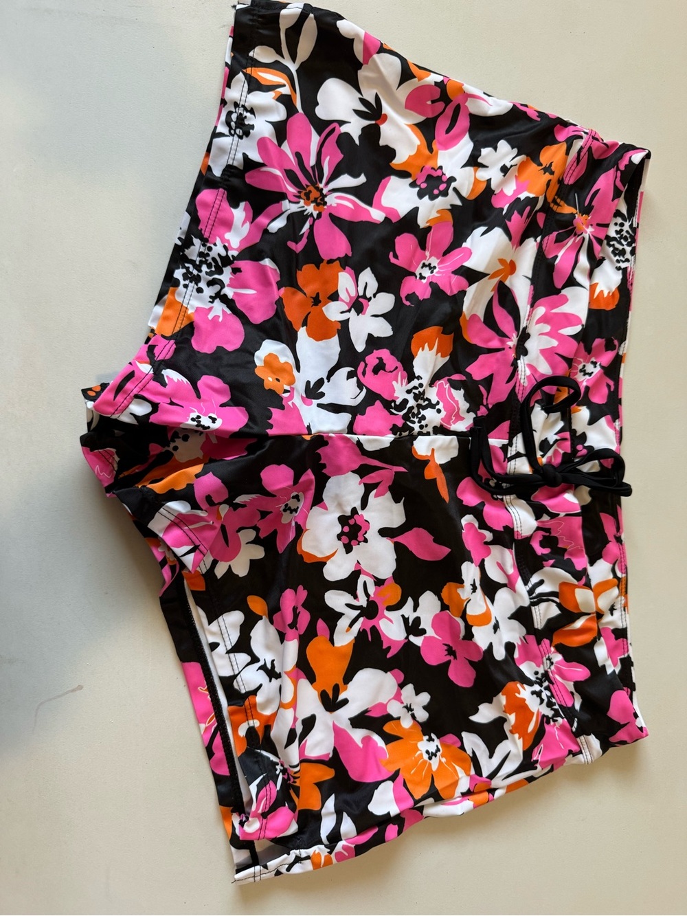 Women’s Floral Swim Shorts - Black with Pink & Orange